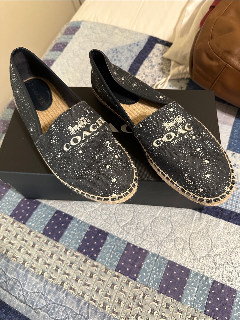 Coach Navy Star-Print Espadrille Slip-Ons